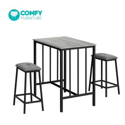 Modern 3-Piece Counter Height Dining Set – Grey Laminate & Black Metal
